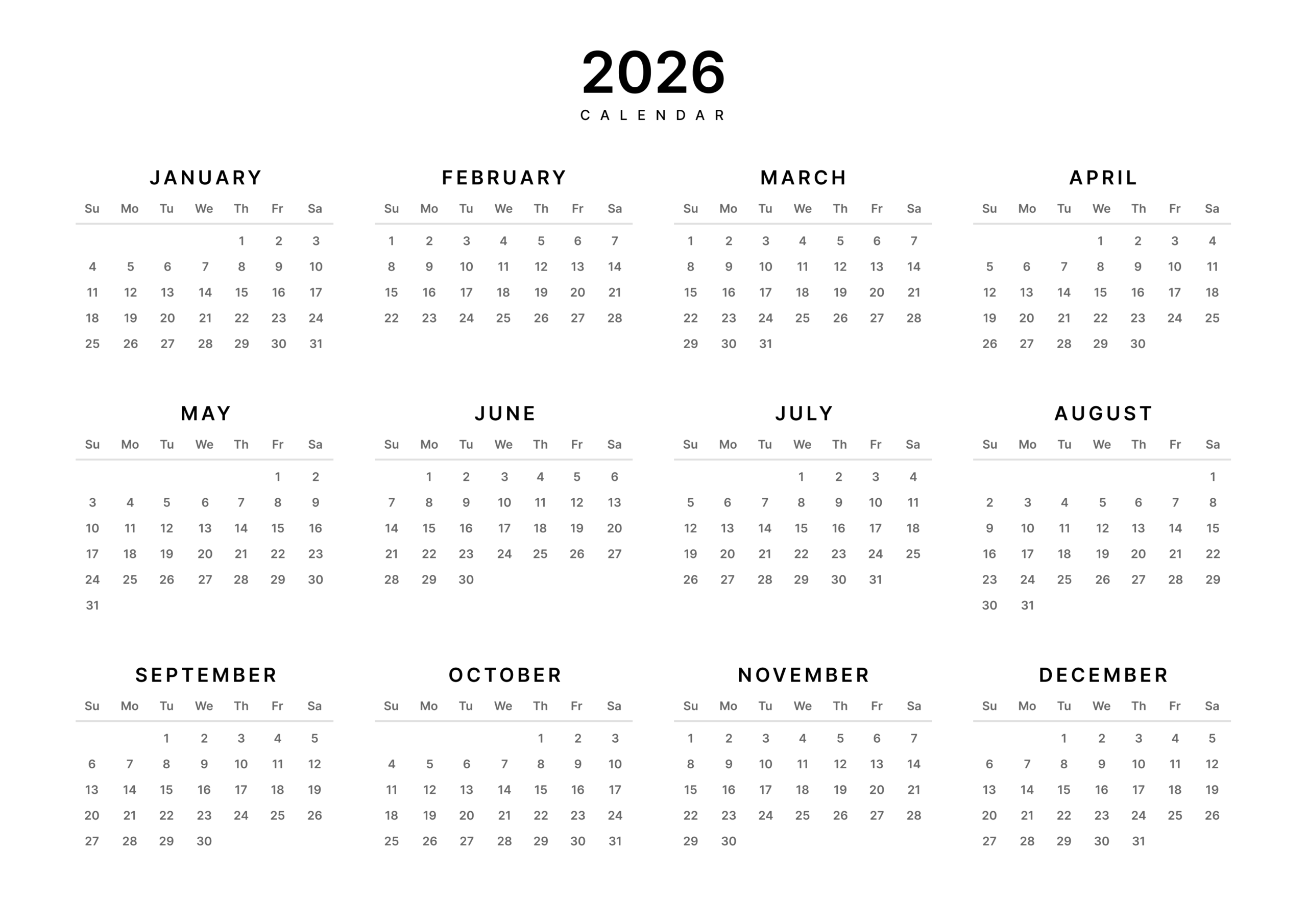 printable calendar 2026
