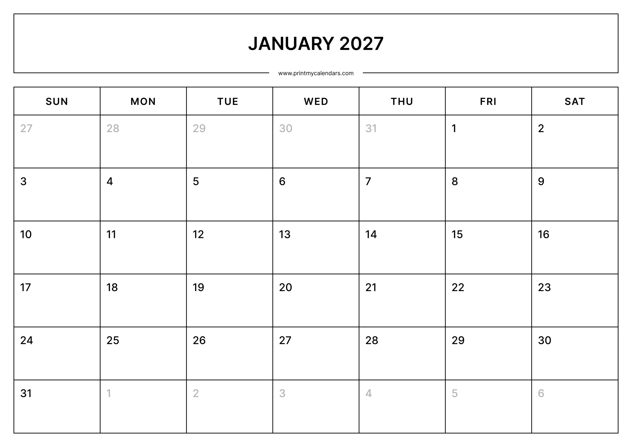 A4 January Printable calendar