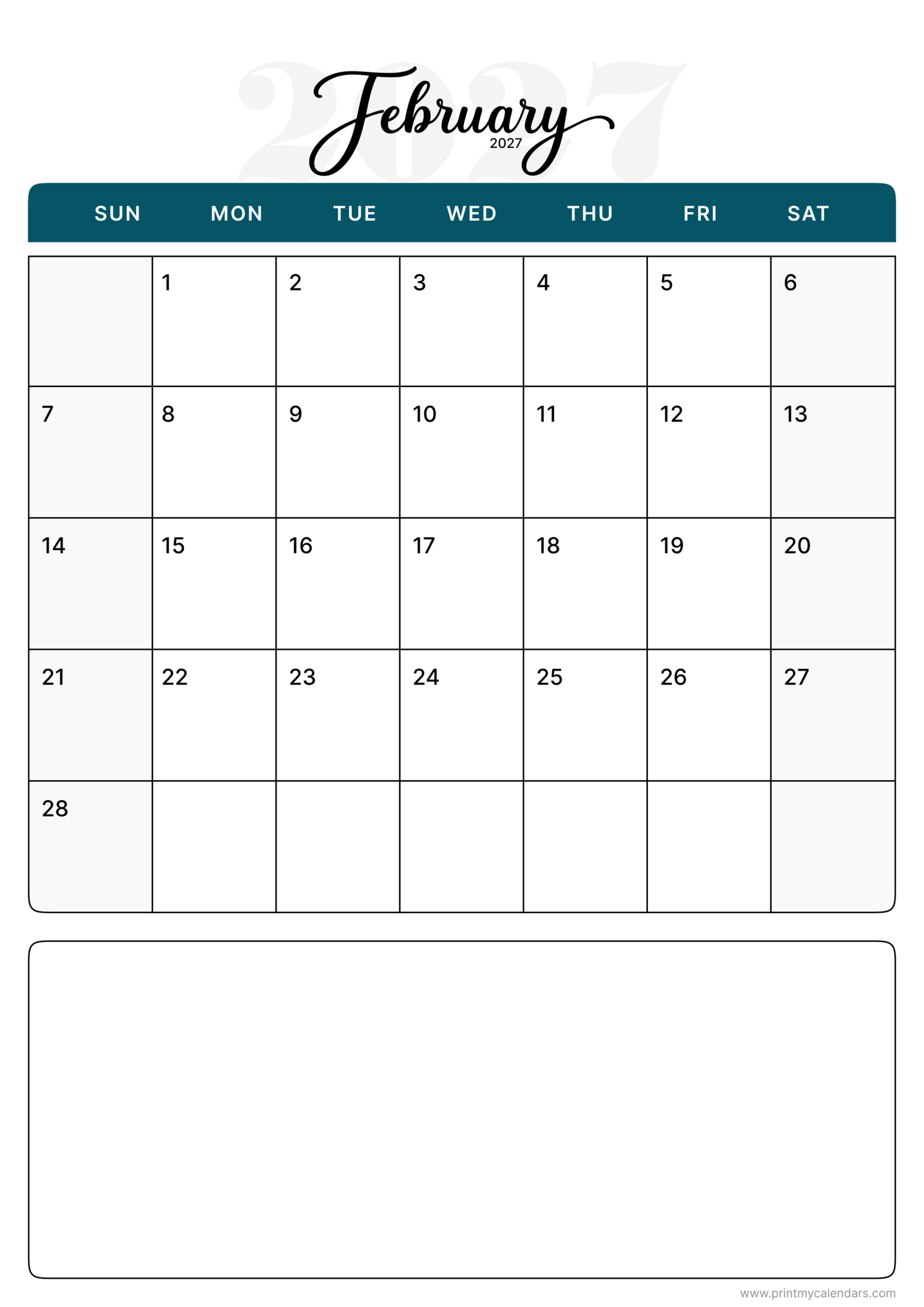 Pastel Bubble Breeze February 2027 Calendar Portrait