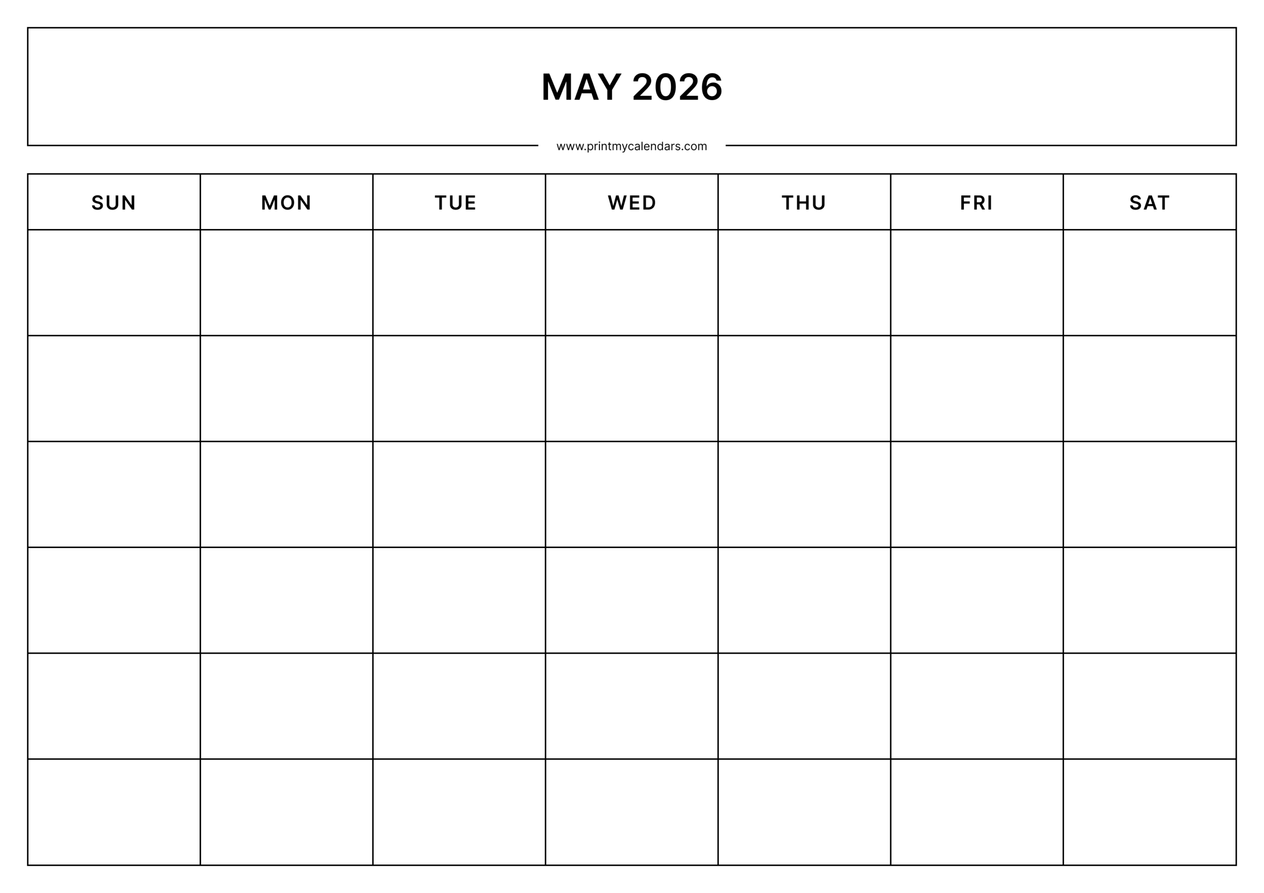 Printable May 2026 Blank Calendar – landscape