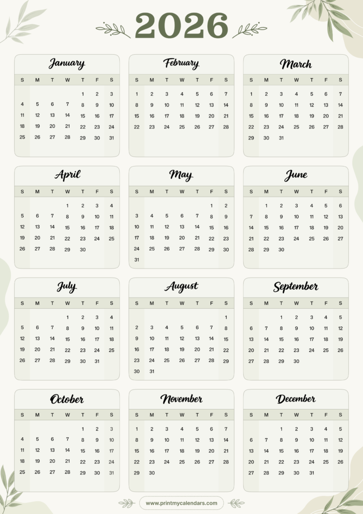 Printable Calendar 2026 (PDF - A4, Us Letter)