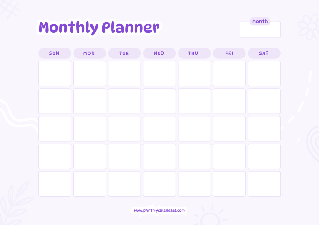 The Aesthetic Lavender Floral Monthly Planner Landscape - Letter
