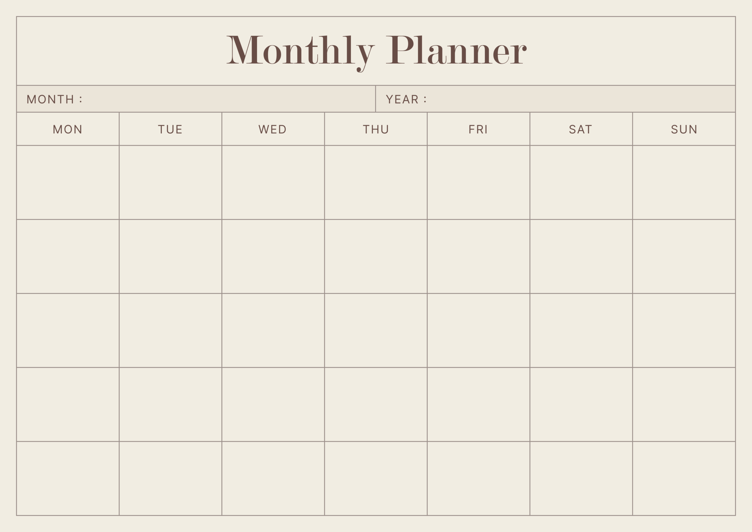 The Minimalist Monday-Start Monthly Planner Landscape - A4