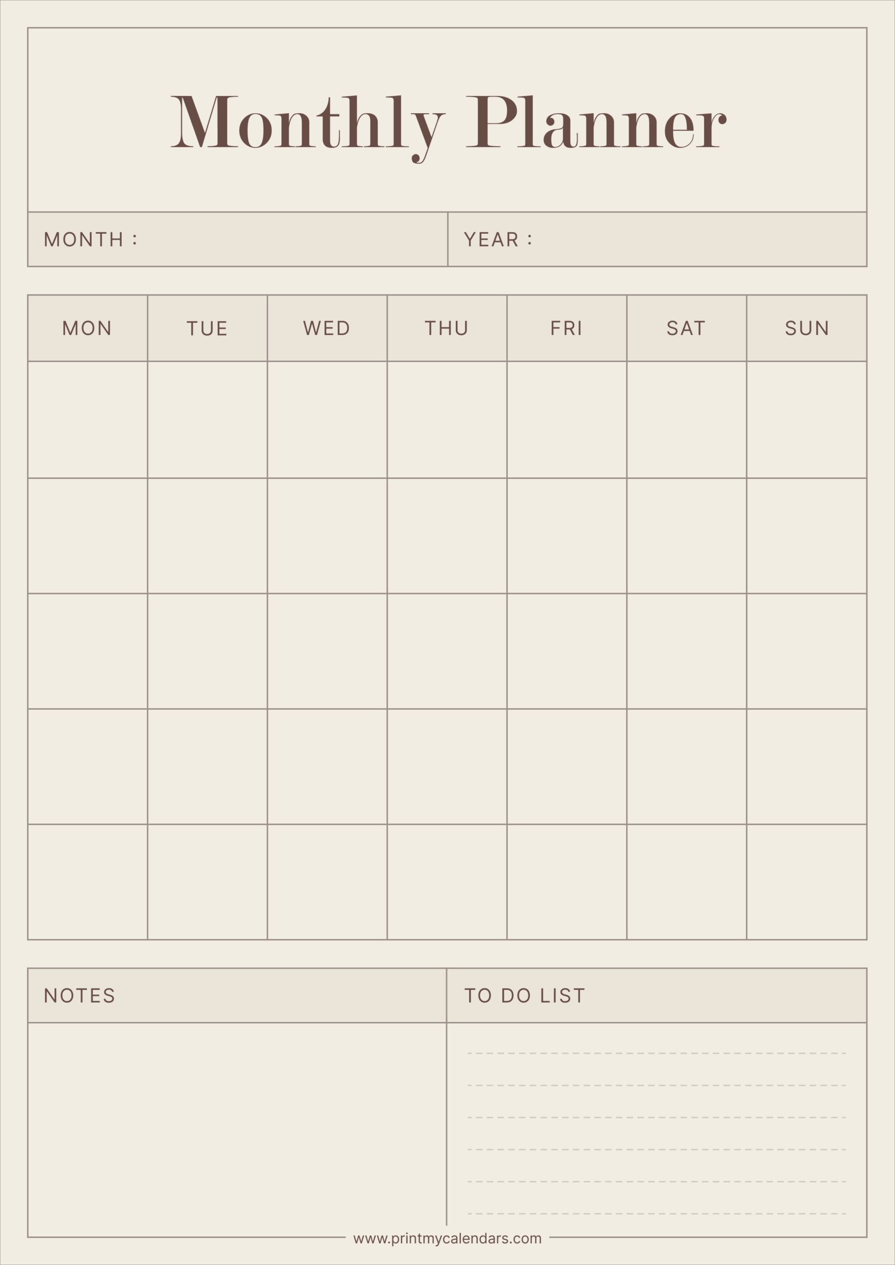 The Minimalist Monday-Start Monthly Planner Portrait
