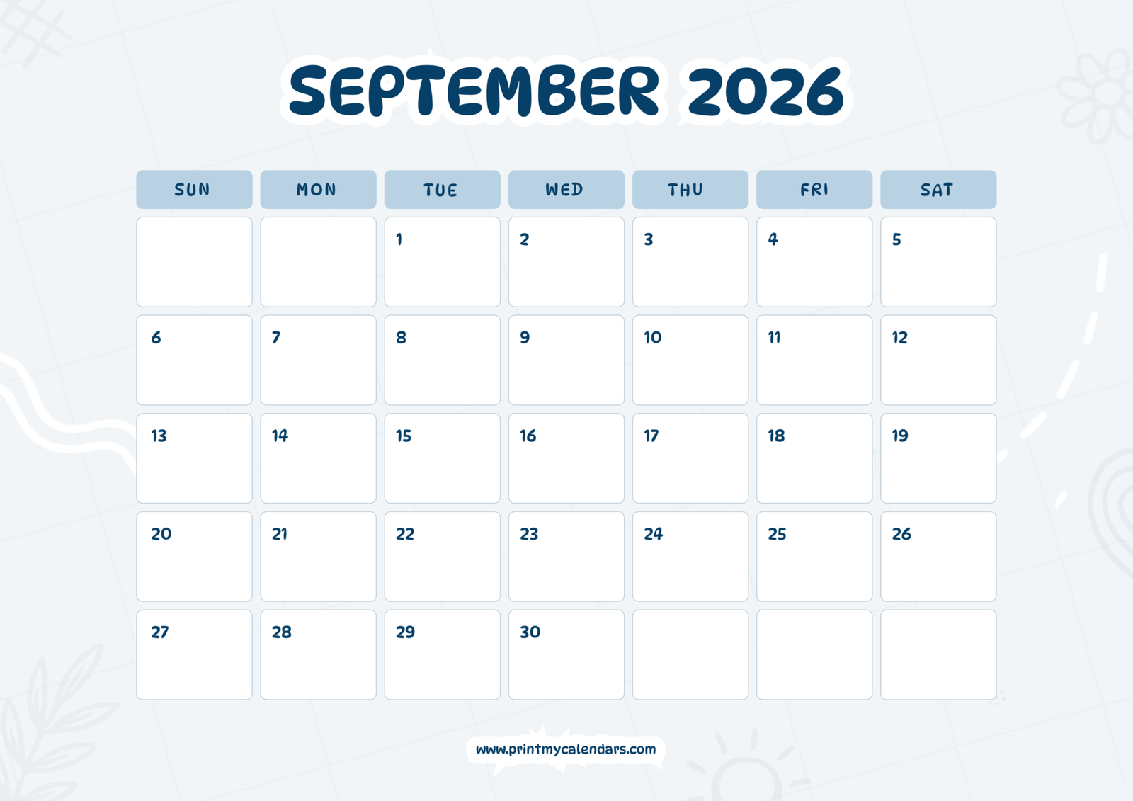 Free September Printable Calendar 2026 (PDF, Blank, Aesthetic)
