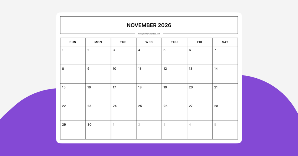 November 2026 Printable Calendar