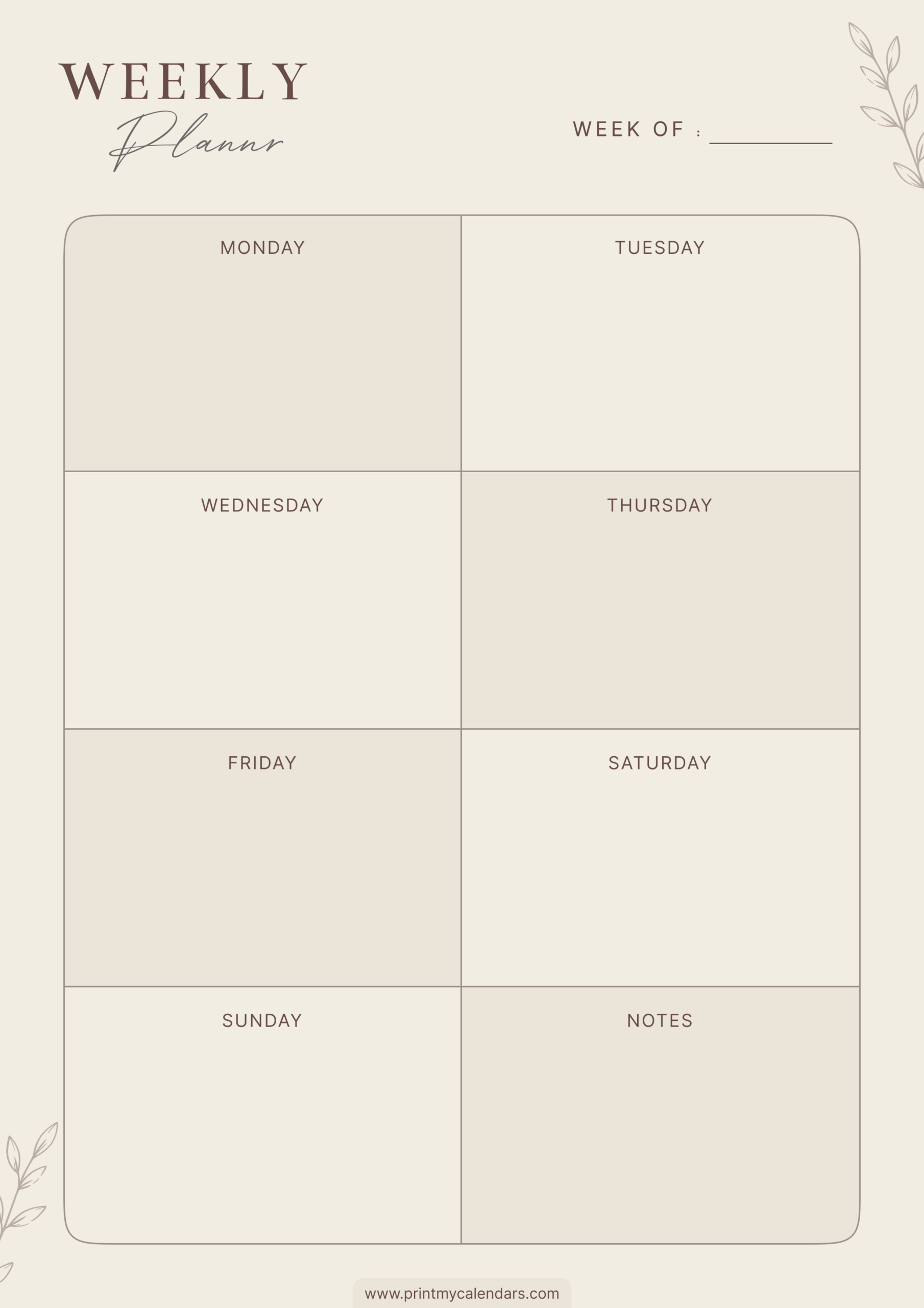 Printable Earthy Boho Grid Weekly Schedule Template