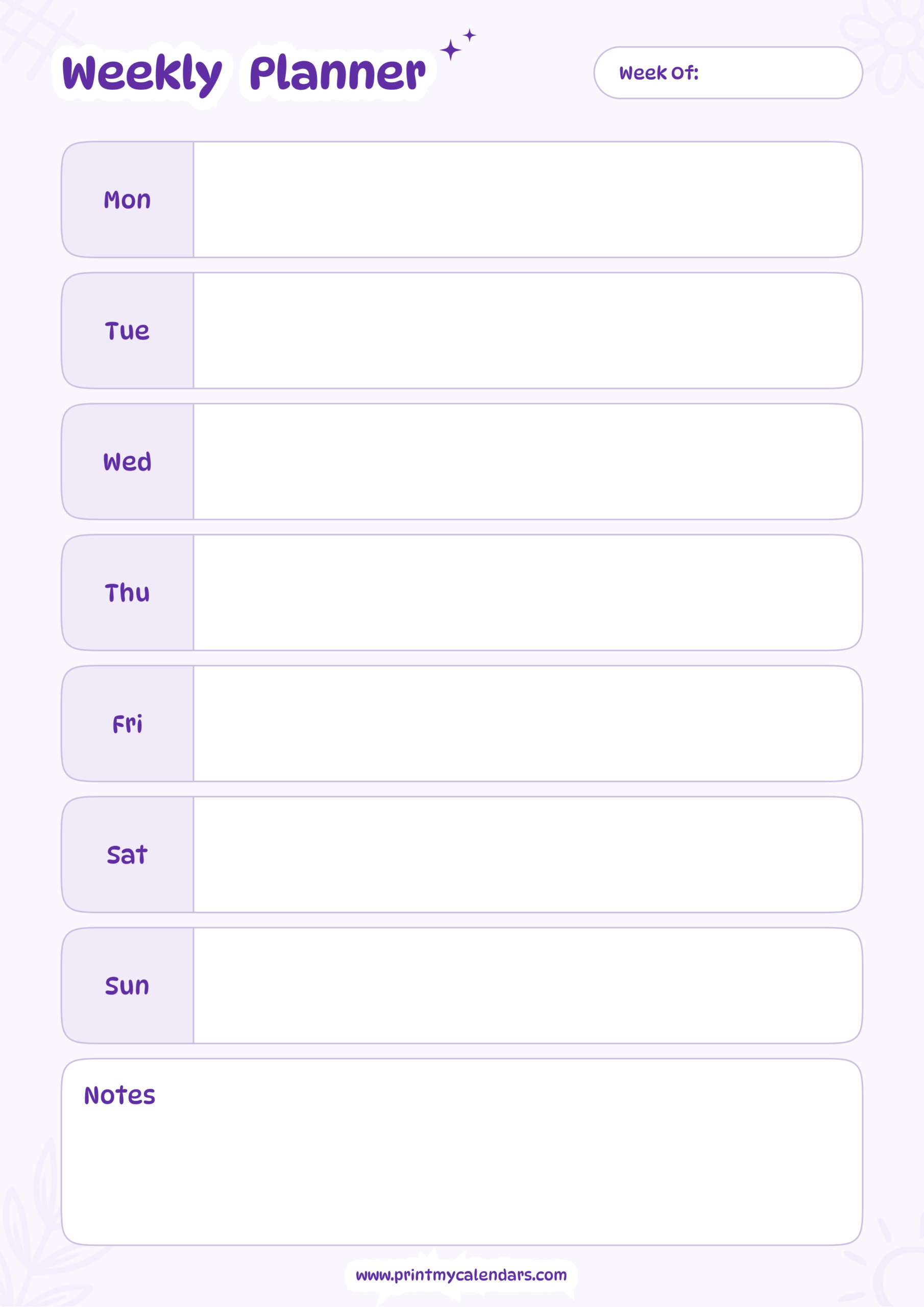 Printable Lavender Bubble Weekly Schedule Template