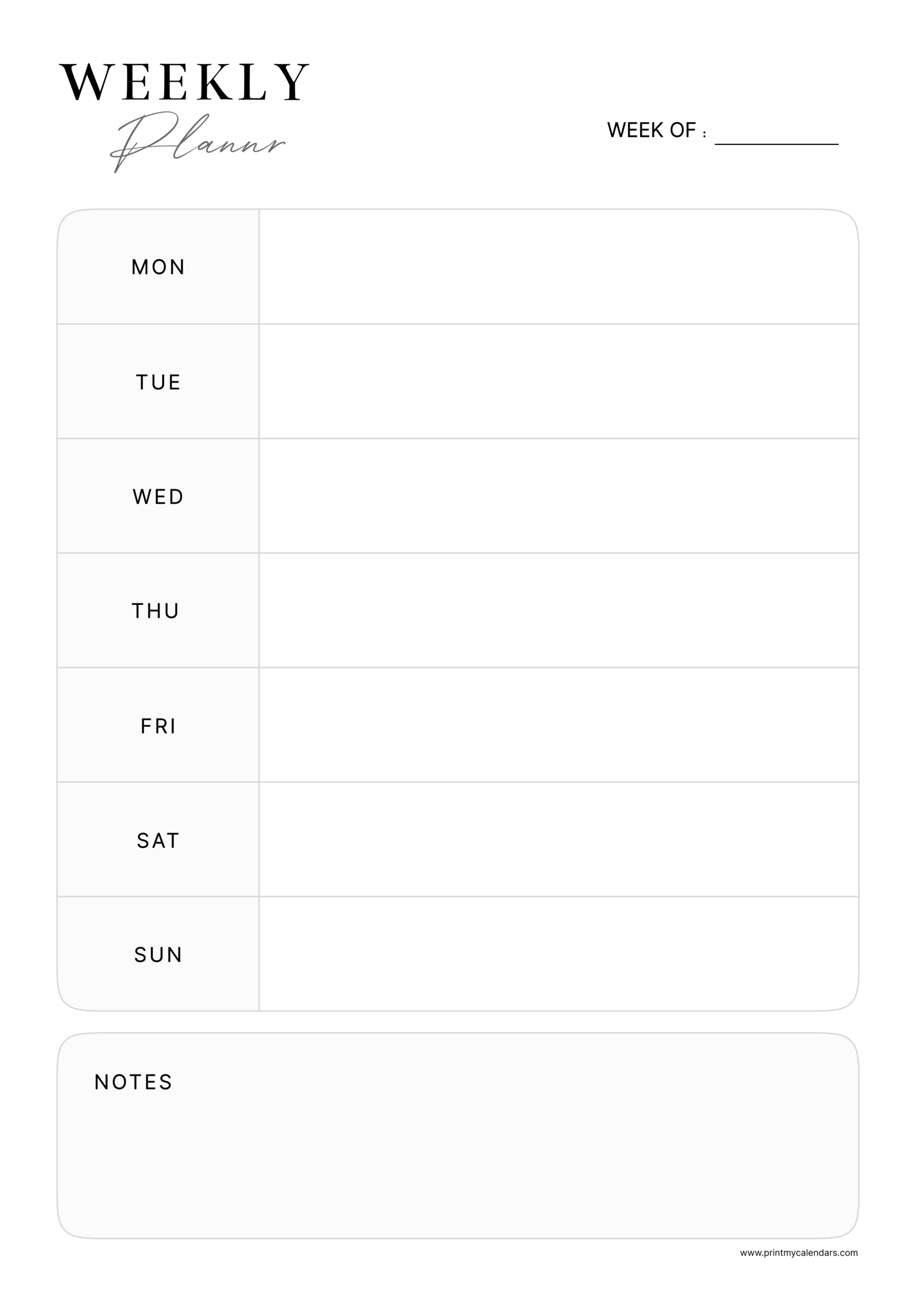 Printable Minimalist Canvas Weekly Schedule Template