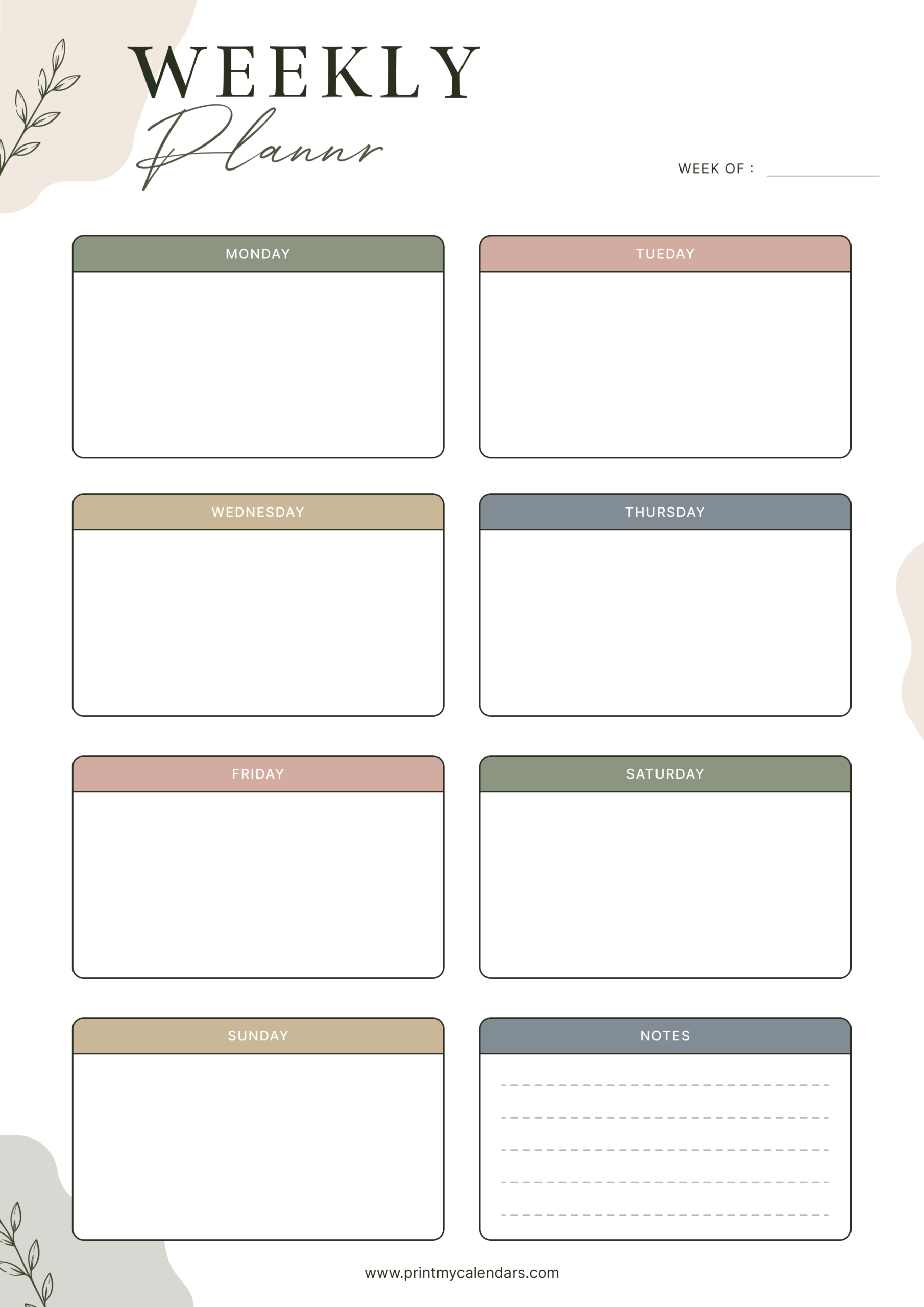 Printable Muted Block Weekly Schedule Template