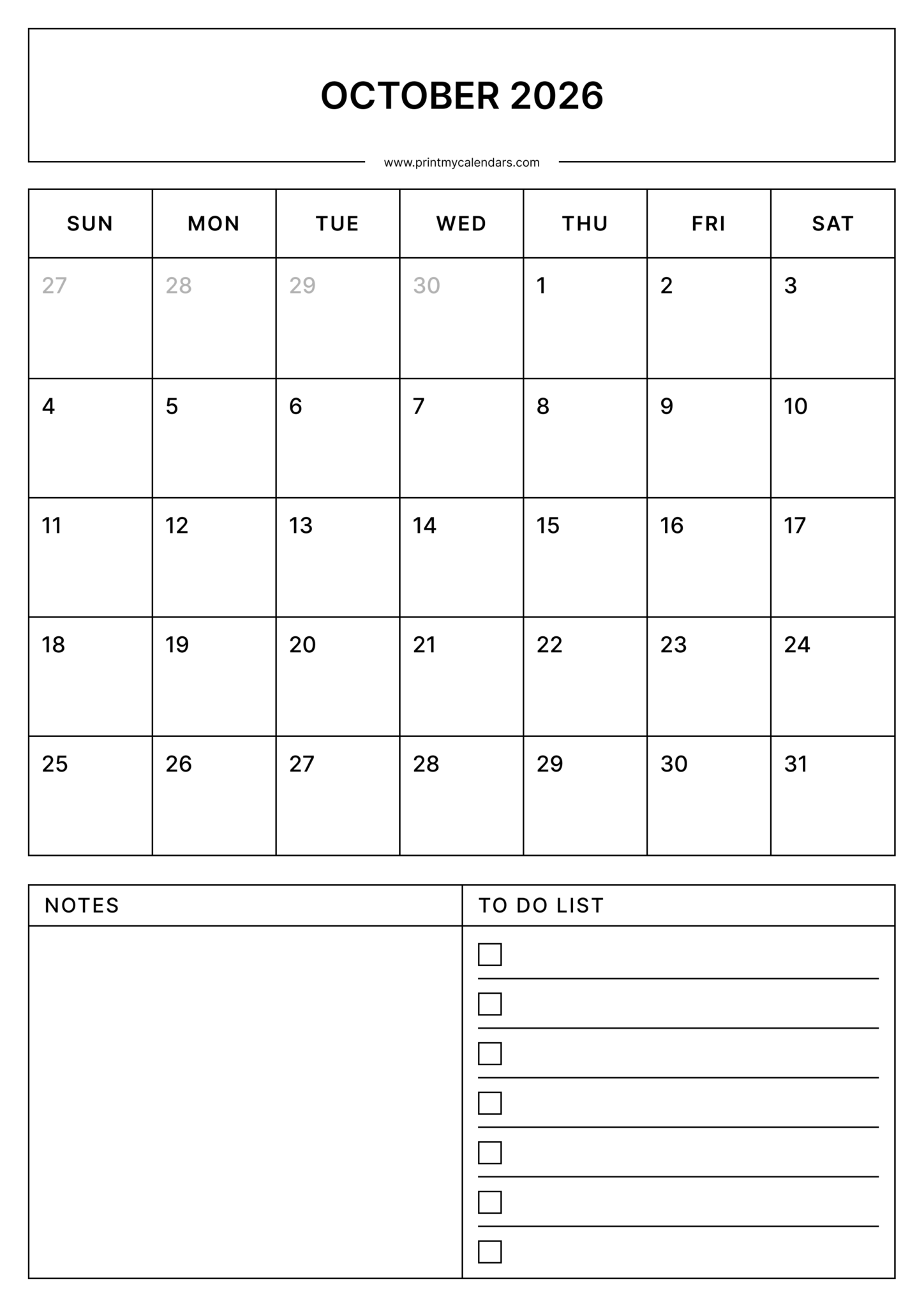 Free October Printable Calendar 2026 (PDF, Blank, Aesthetic Templates)