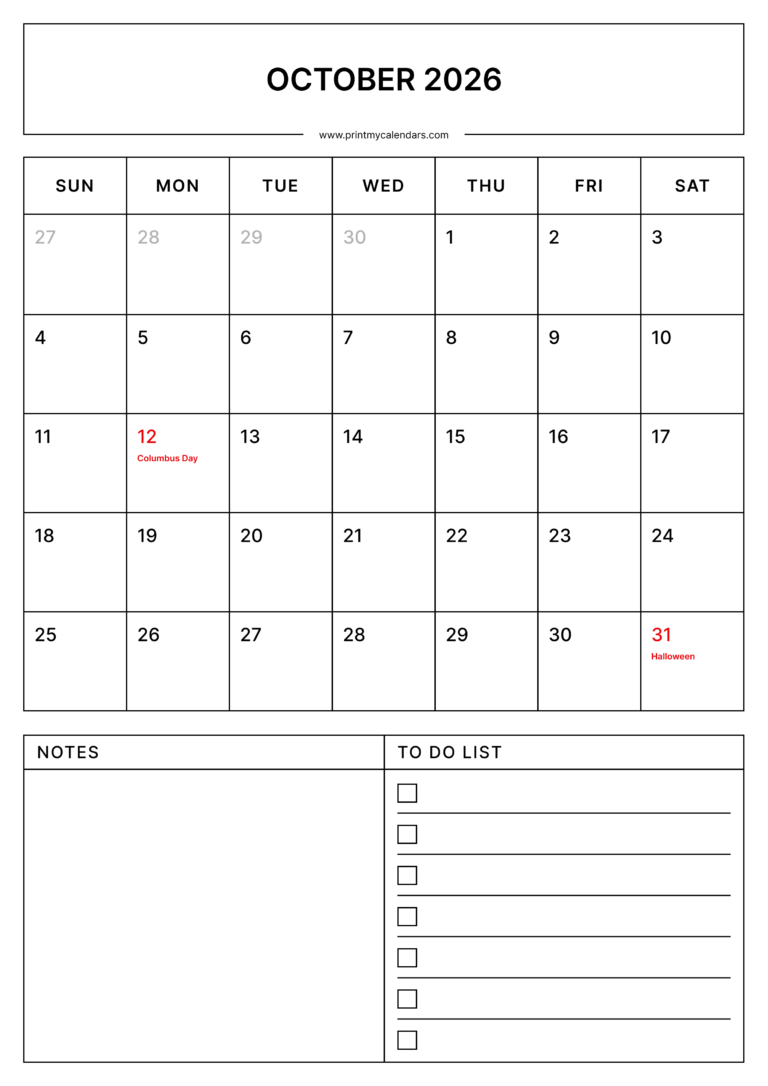 Free October Printable Calendar 2026 (PDF, Blank, Aesthetic Templates)