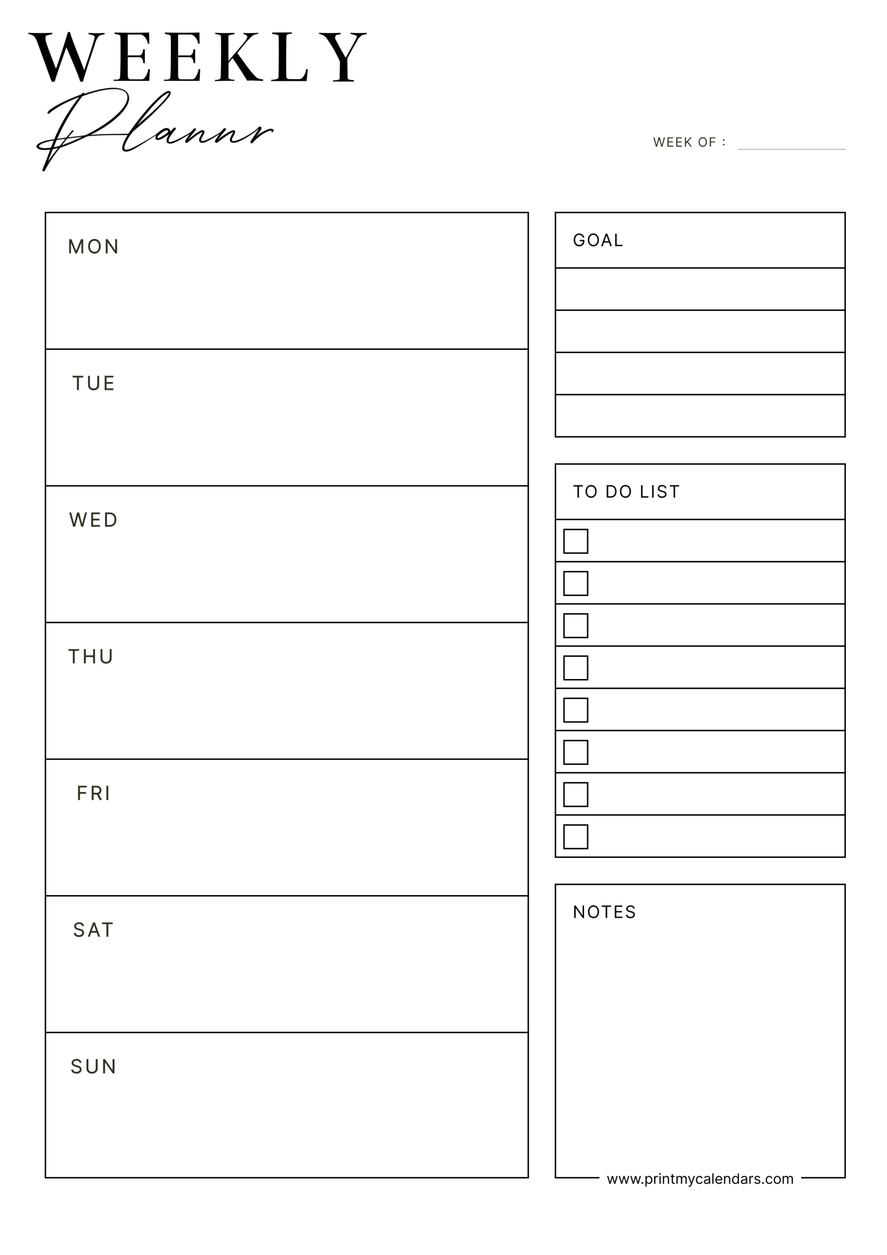 Printable Productivity Dashboard Weekly Schedule Template