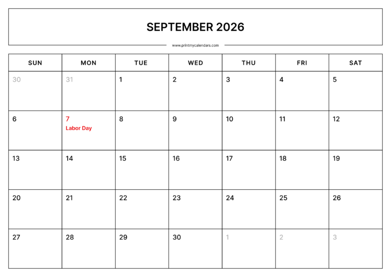 Free September Printable Calendar 2026 (PDF, Blank, Aesthetic)