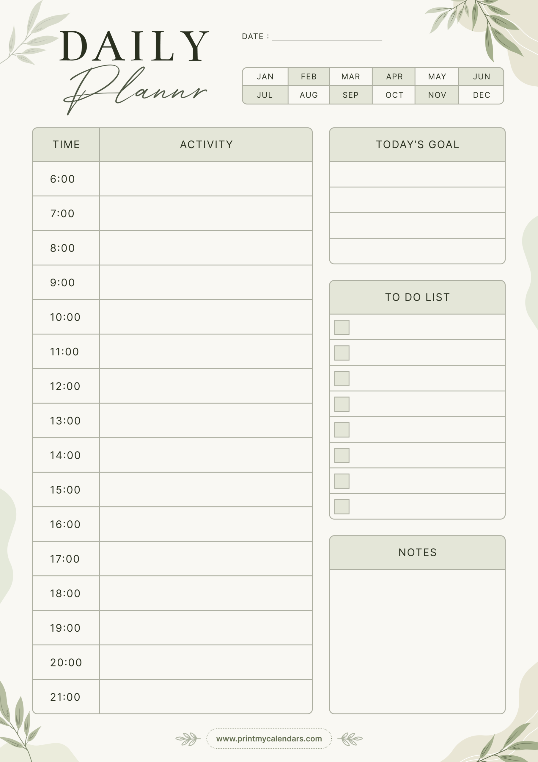 Printable The Botanical Sage Daily Planner