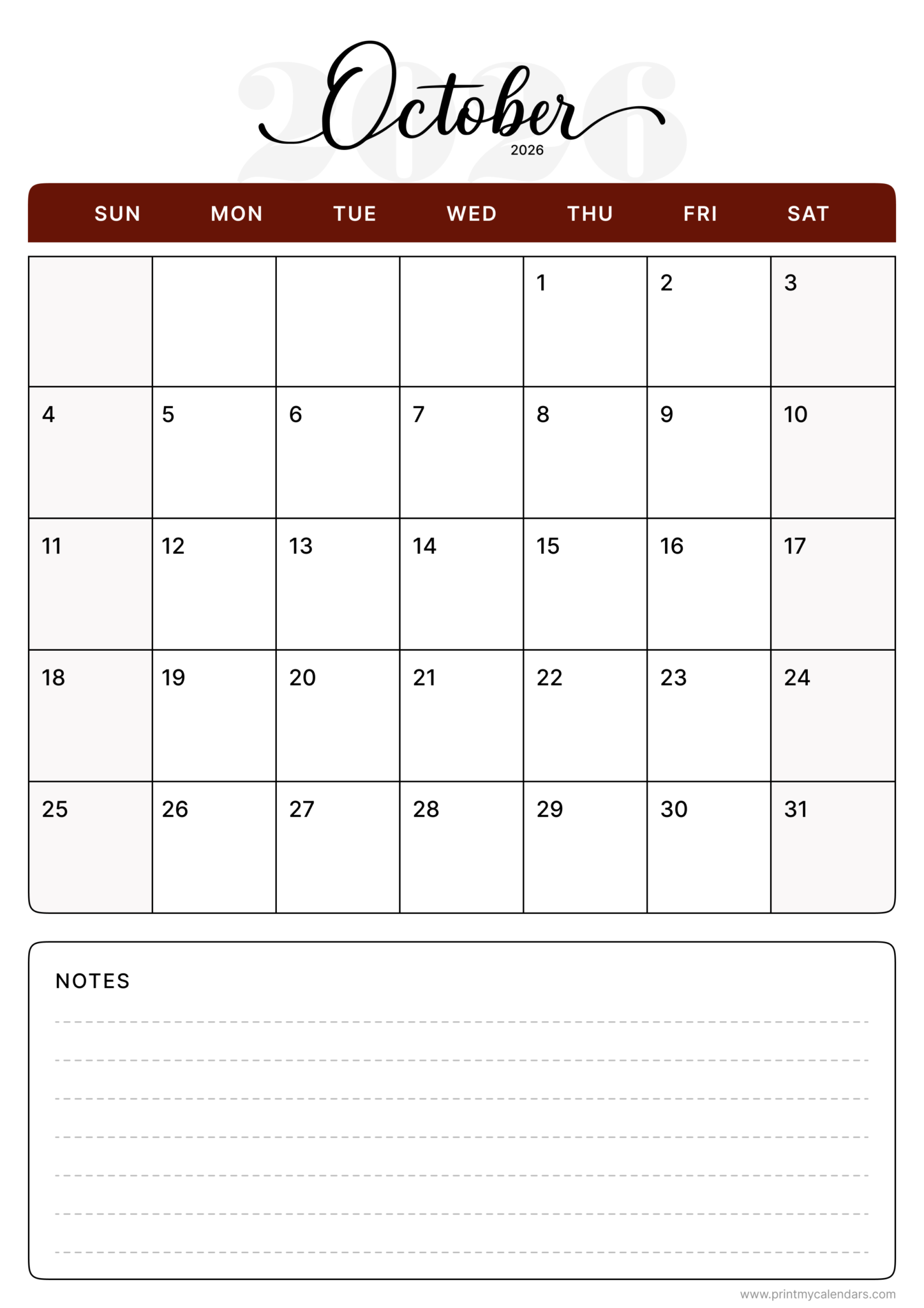Free October Printable Calendar 2026 (PDF, Blank, Aesthetic Templates)