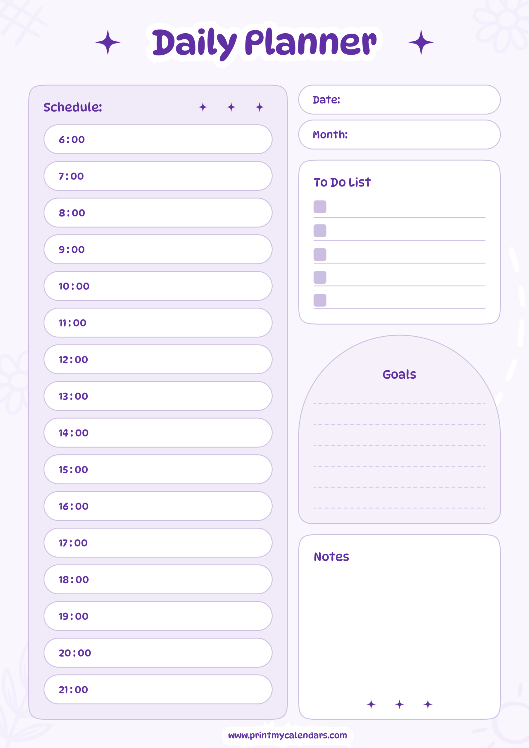 Printable The Playful Purple Dream Daily Schedule Portrait