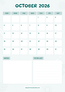 Free October Printable Calendar 2026 (PDF, Blank, Aesthetic Templates)