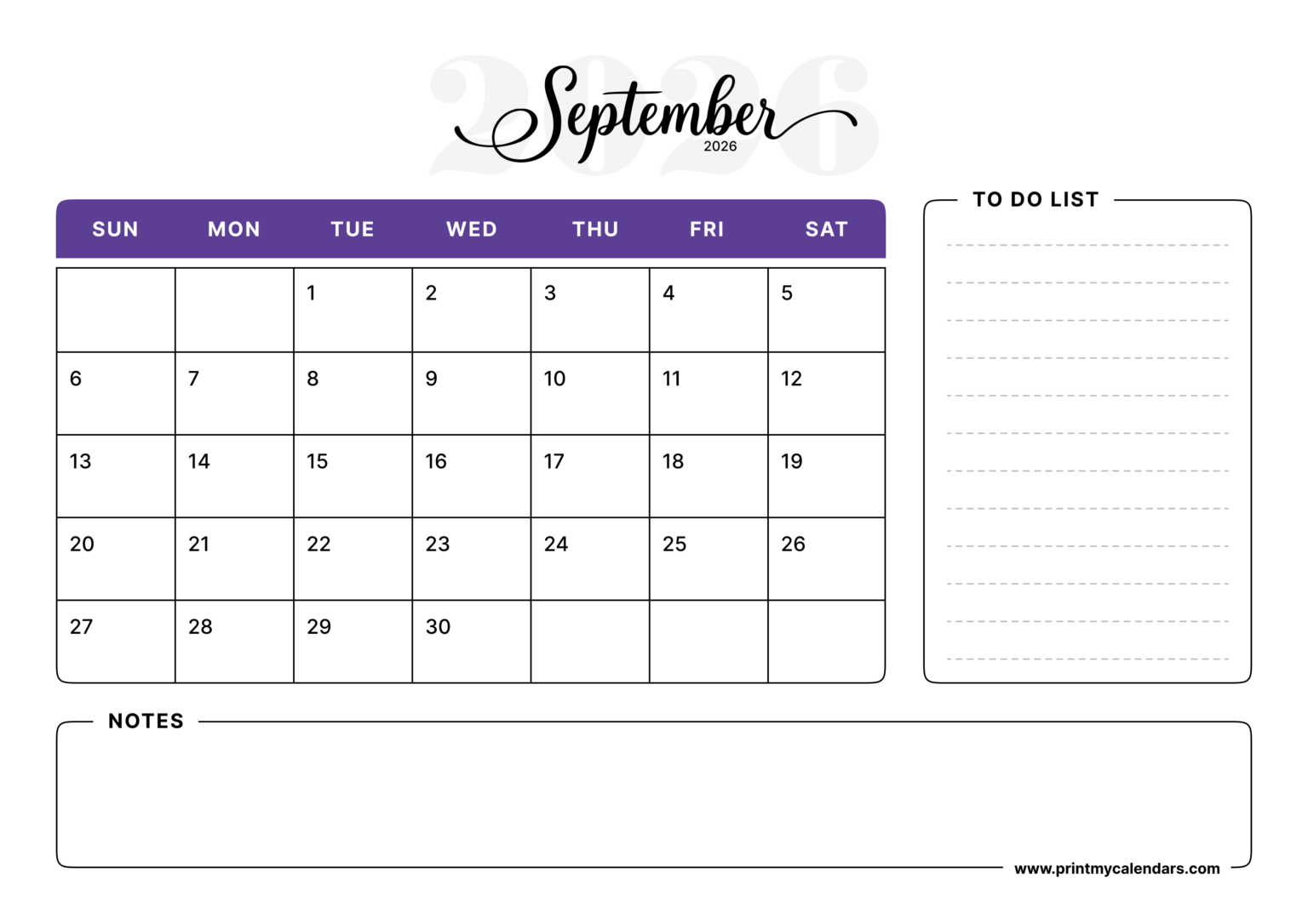 Free September Printable Calendar 2026 (PDF, Blank, Aesthetic)