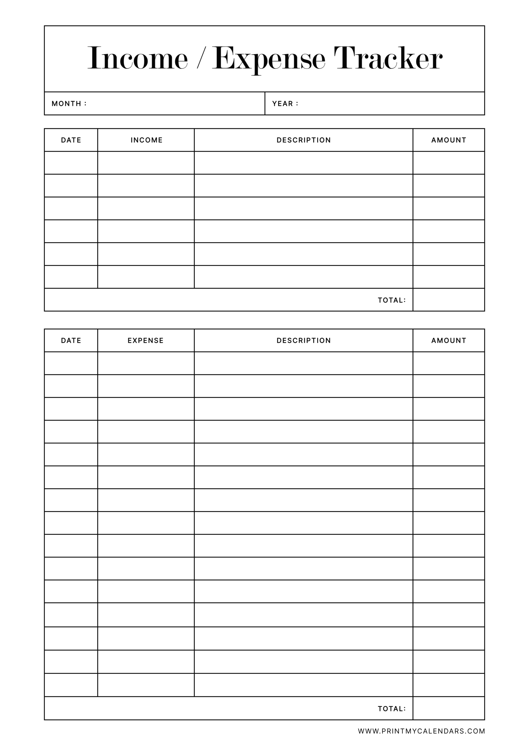 Income & Expense Printable Tracker