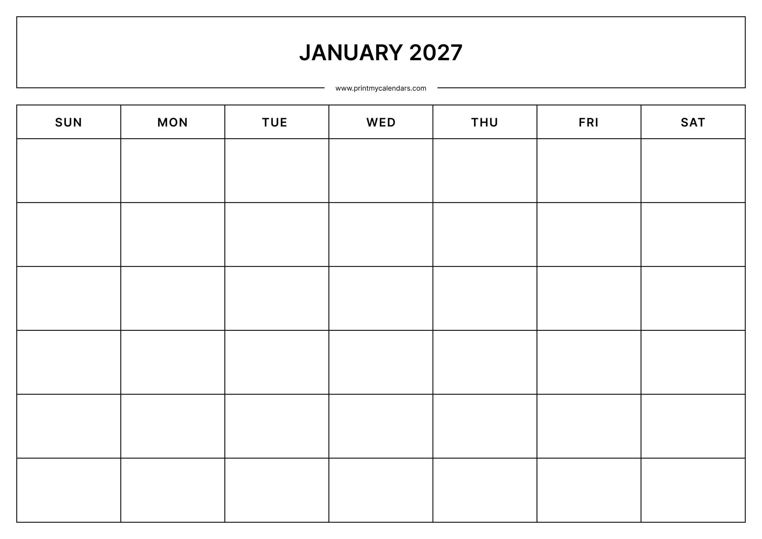 Blank January 2026 Calendar Landscape
