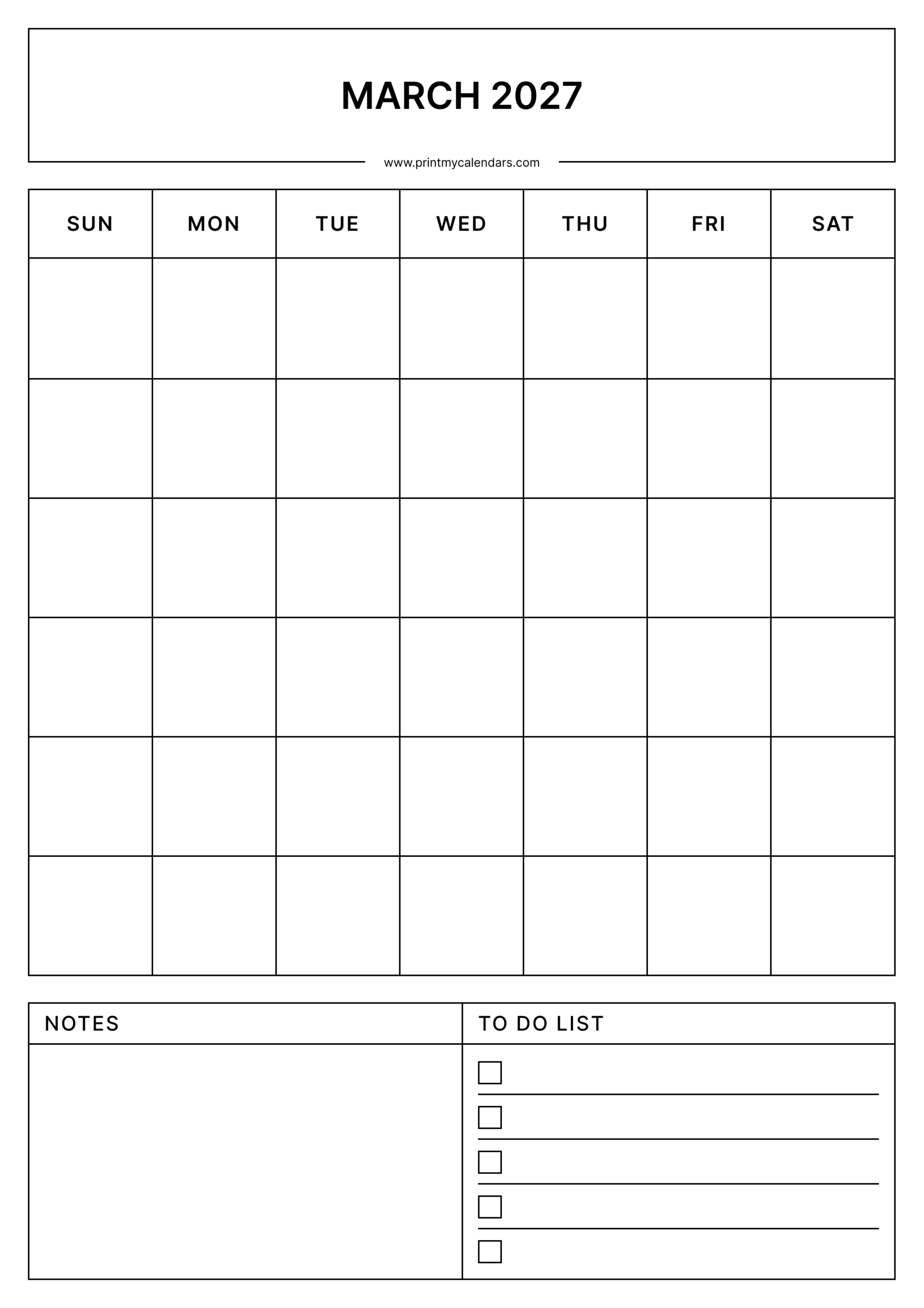 Free March Printable Calendar 2027 (PDF, Blank, Aesthetic Templates)