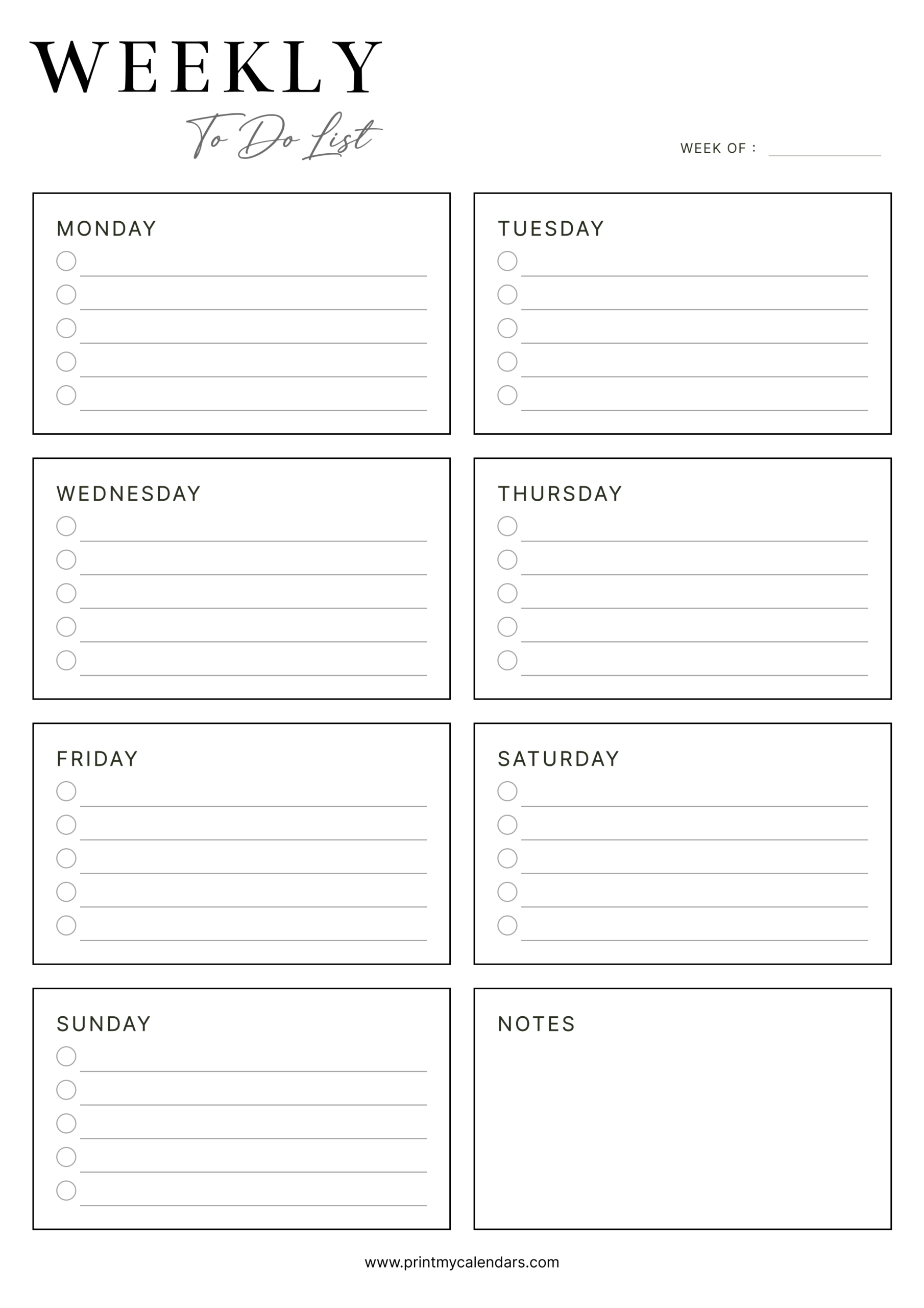 The Classic Monochrome Weekly Printable To do List