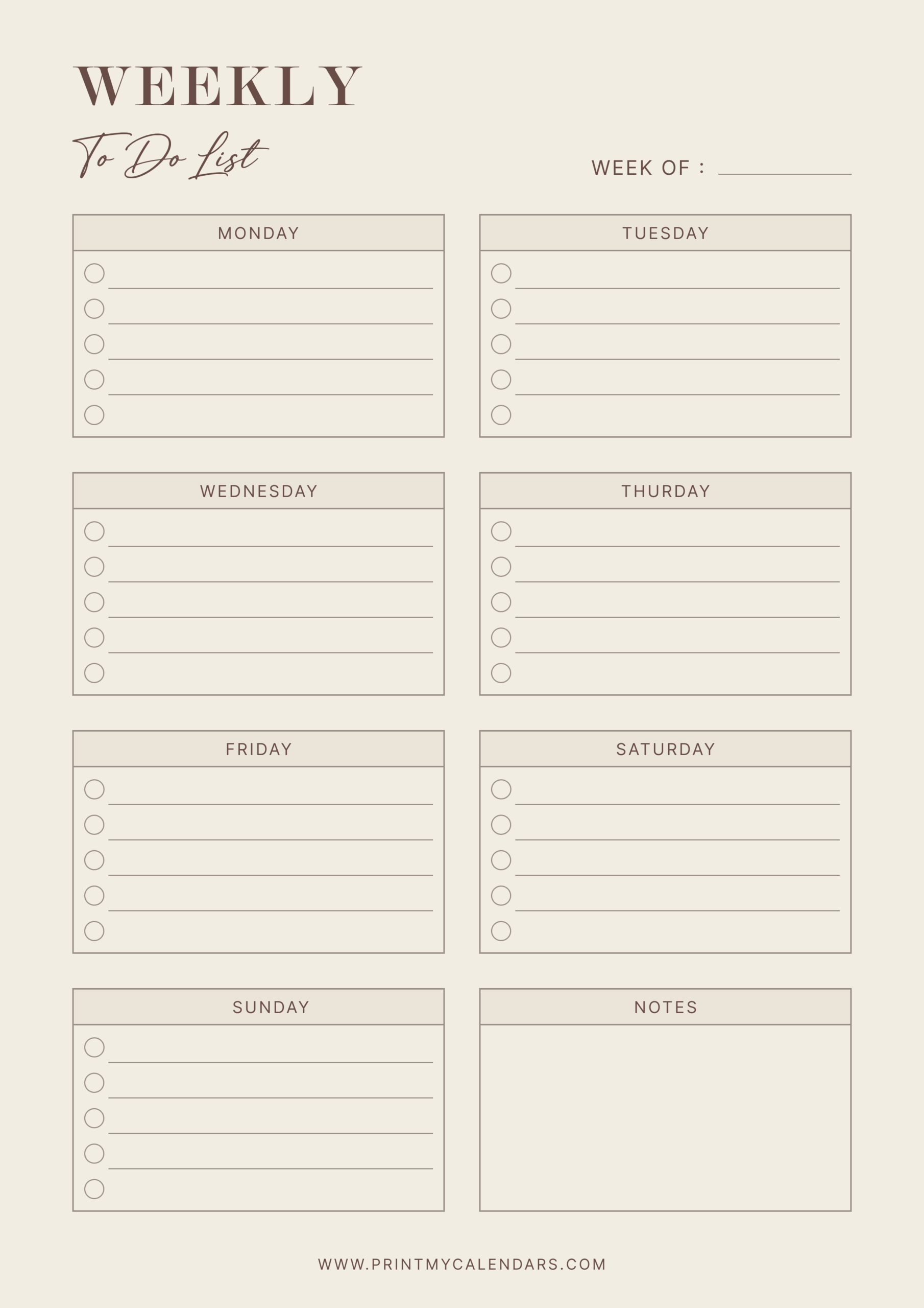 The Desert Sand Checklist Weekly Printable To do List