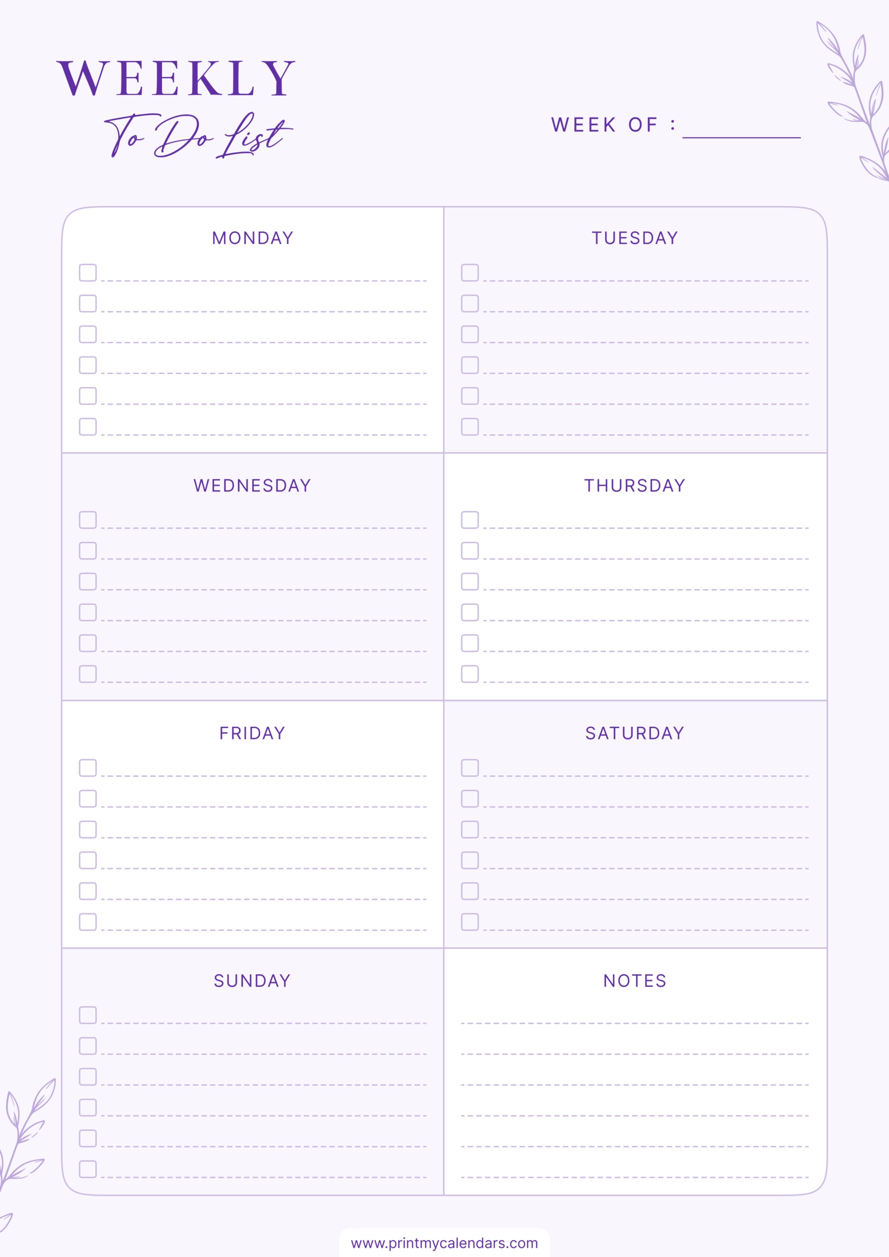 The Lavender Bloom Weekly Printable To do List