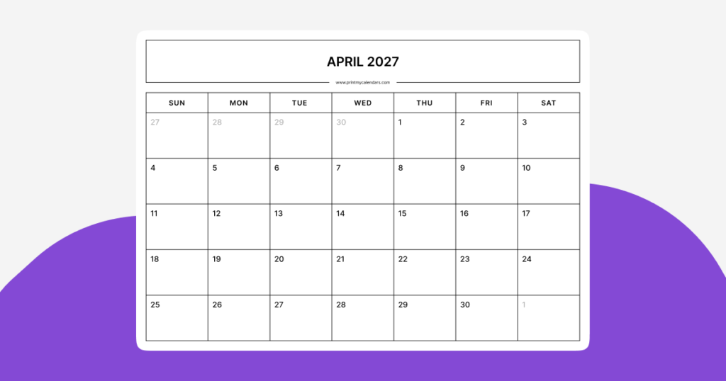April Printable Calendar 2027 featured image