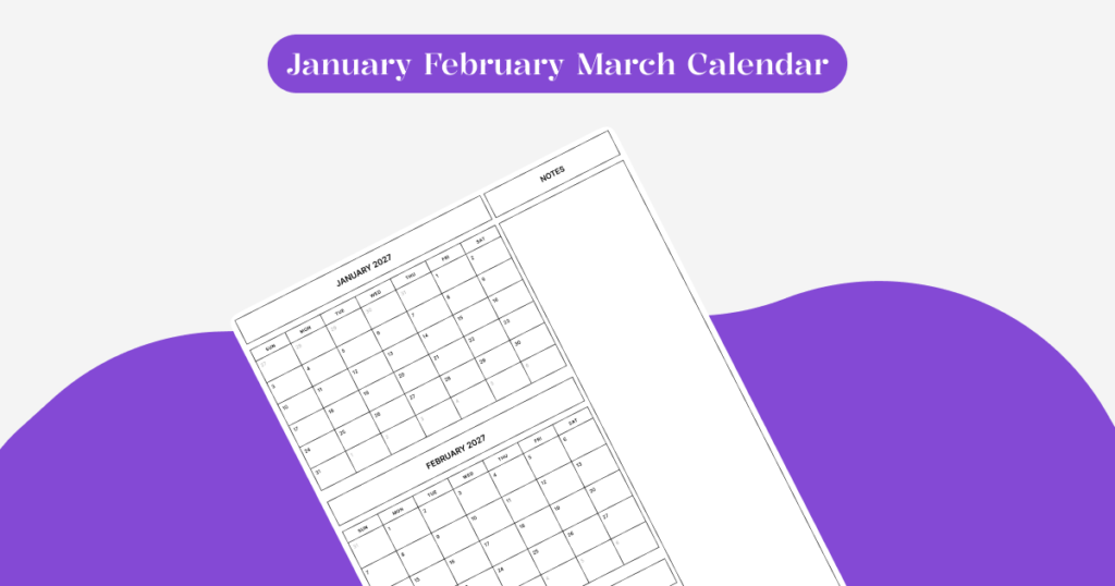 Printable January February March 2027 Calendar