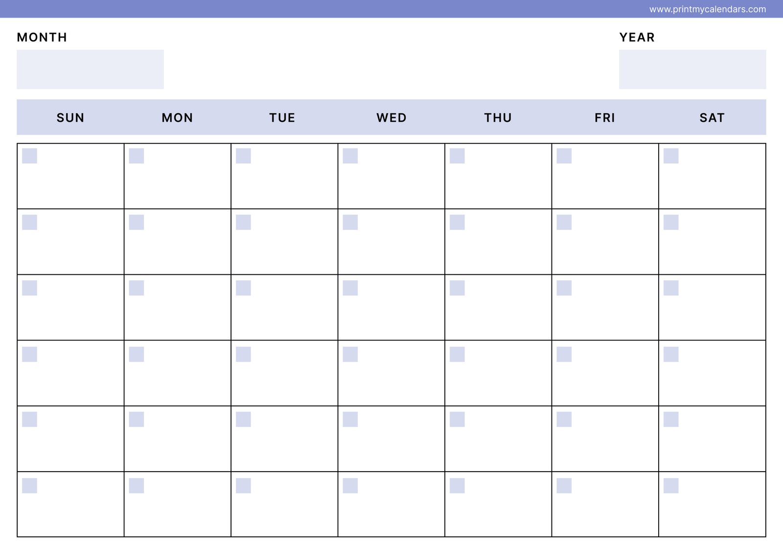 Printable Simple Purple Blank Calendar  Landscape