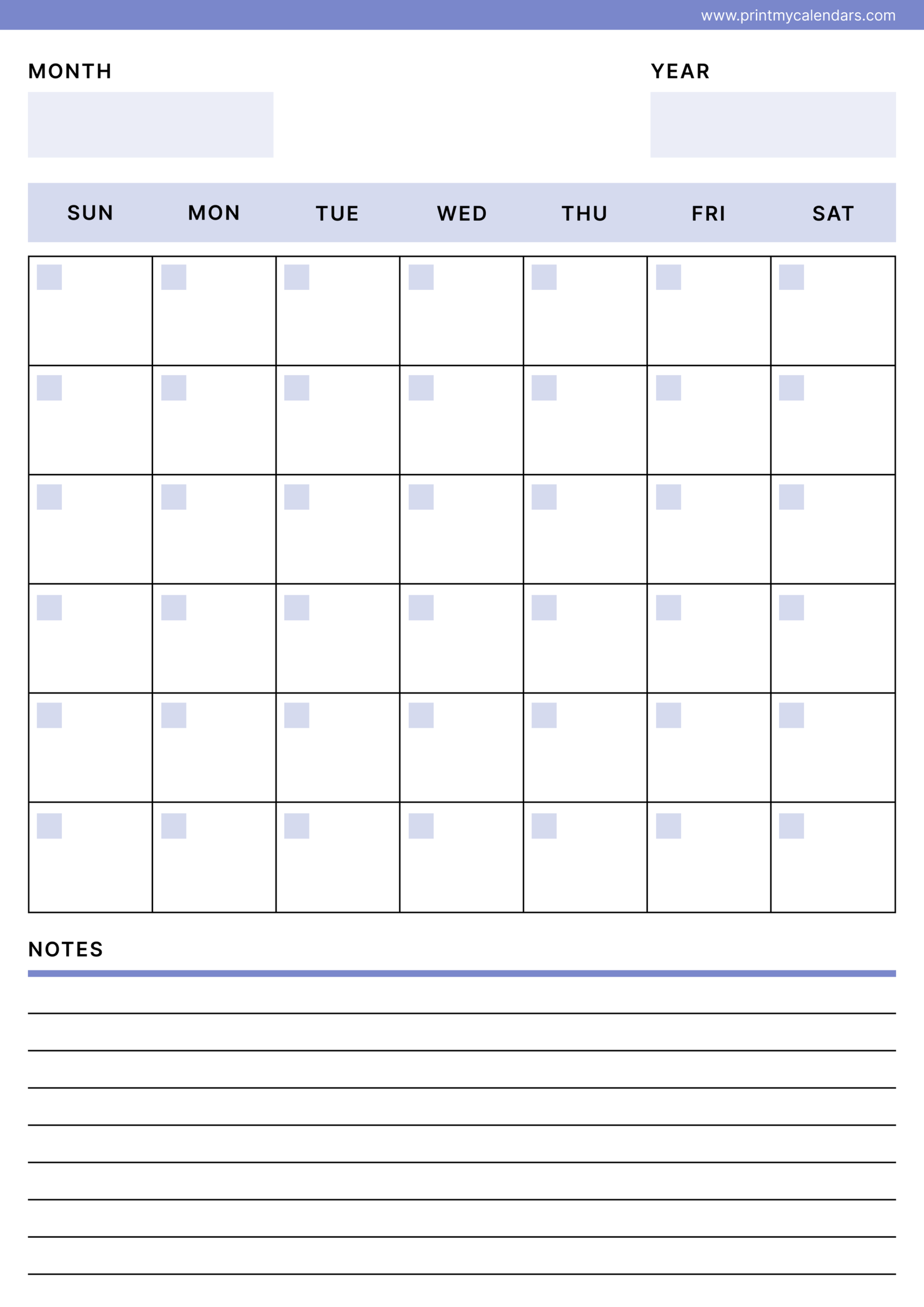 Simple Purple Blank Calendar 2026 Portrait - A4